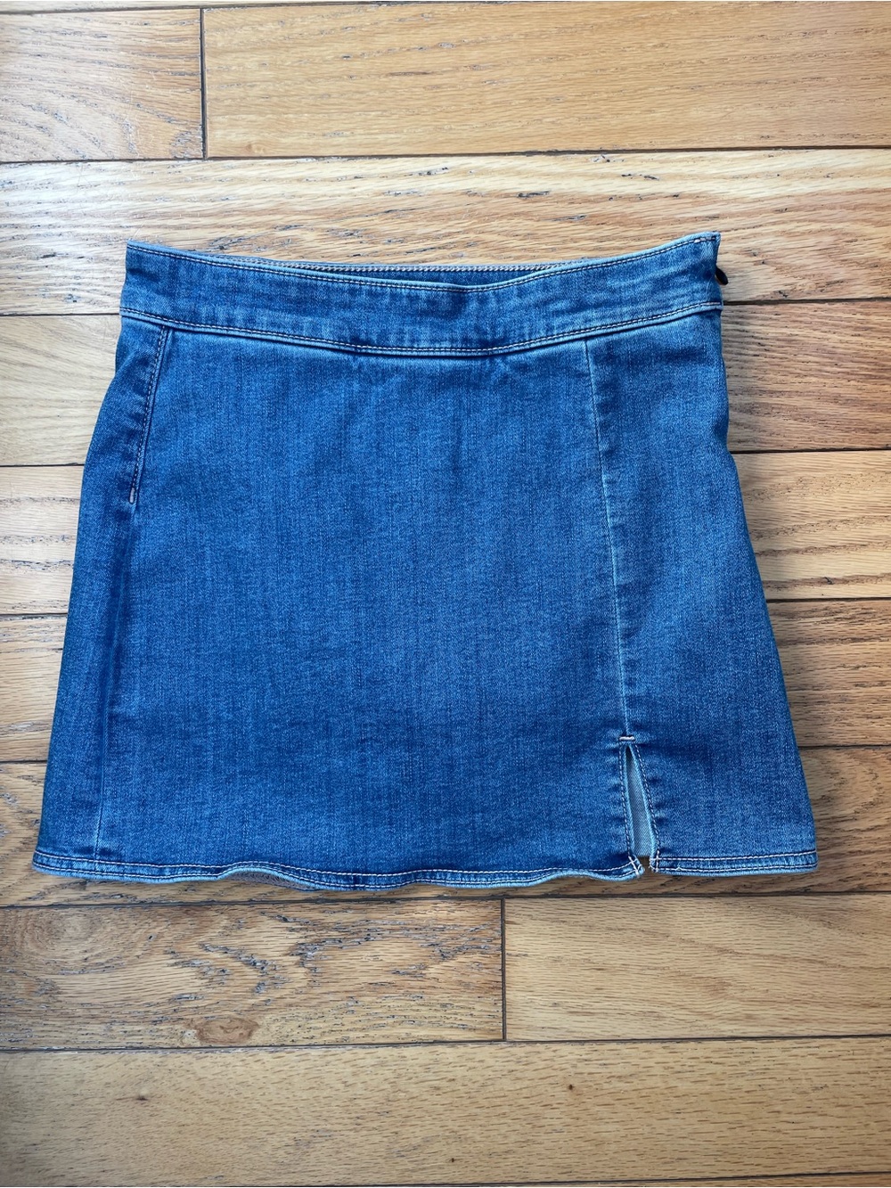 AE American Eagle Blue Stretch Denim Mini Skort Skirt Slit Hem High Rise 000